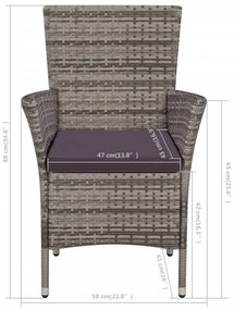 3 darabos szürke polyrattan bisztrószett