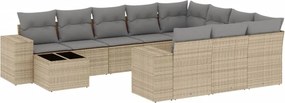 vidaXL 11 részes bézs polyrattan kerti ülőgarnitúra párnákkal