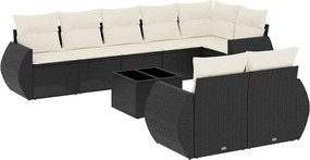 vidaXL 9 részes fekete polyrattan kerti ülőgarnitúra párnákkal