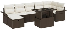 8 Részes Kert Sofaszett Párnákkal Barna Poli Rattan, 2-Személyes Kert Sofa Tárolóval és Párnákkal Barna Poli Rattan