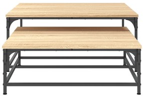 3 db sonoma színű szerelt fa egymásba tolható dohányzóasztal