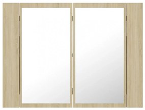 tölgyszínű akril LED-es tükrös fürdőszobaszekrény 60x12x45 cm