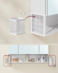 Fürdőszobaszekrény led világítással, konnektorokkal, 16,5 × 70 × 75 cm, felhőfehér színben