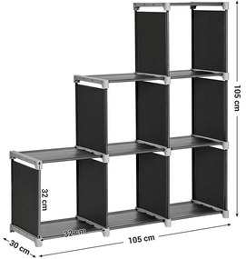 6 kockás könyvespolc, kocka tároló polc fekete