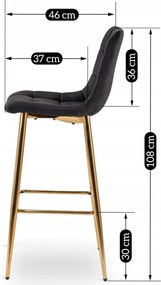 Fekete Bársony Bárszék Aranyszínű Lábbal. ARIEL