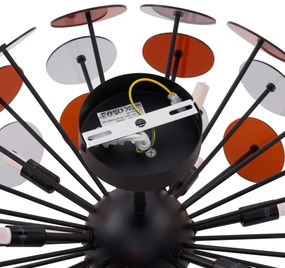 Art Deco mennyezeti lámpa fekete, borostyán és füst színű üveggel - Atomic