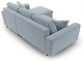 Világoskék bársony kinyitható tárolóhelyes sarokkanapé Kyoto – Cosmopolitan Design