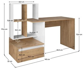 PC asztal Nacio (artisan tölgy + fehér) . 1116421