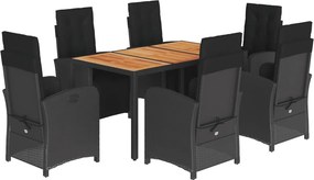 vidaXL 7 részes fekete polyrattan kerti étkezőgarnitúra párnával