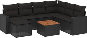 vidaXL 8 részes fekete polyrattan kerti ülőgarnitúra párnákkal