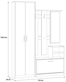 KAVI előszobafal tükörrel, artisan tölgy