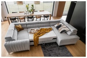 Sötétszürke kinyitható-tárolóhelyes sarokkanapé (jobb oldali-U alakú) Louis – ELTAP