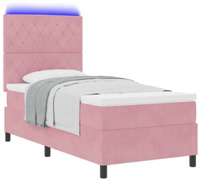 Boxspring Ágy Matráccal és LED Fénnyel Rózsaszín 90x190 cm Bársonyból