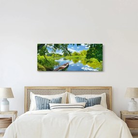Egy nyári folyó képe hajóval (120x50 cm)