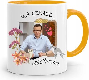 Sárga Politikus Bögre Mateusz Morawiecki Miniszterelnök fényképes nyomtatással