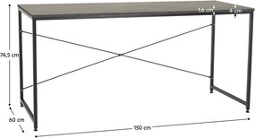 Íróasztal, beton/fekete, 150x60 cm, MELLORA