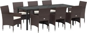 vidaXL Kert étkező szett párnával 9 pcs Barna polirattan