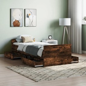 füstös tölgy színű ágykeret fej- és lábtámlával 75 x 190 cm