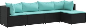 vidaXL 5 részes fekete polyrattan kerti ülőgarnitúra párnákkal