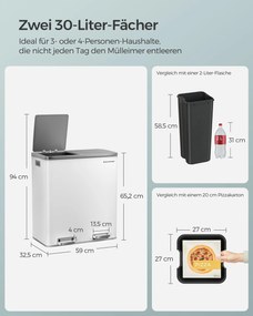 Szelektív szemeteskuka 2x30L, fehér