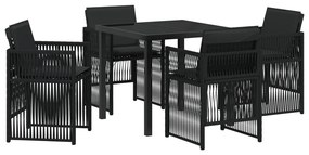 5 Részes Kerti Étkező Szett Párnákkal - Fekete Polyrattan