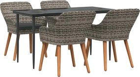 vidaXL Kert étkező szett párnával 5 pcs Szürke polirattan