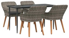 vidaXL Kert étkező szett párnával 5 pcs Szürke polirattan