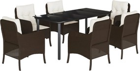 vidaXL 7 részes barna polyrattan kerti étkezőgarnitúra párnával