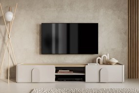 Amilio RTV szekrény 220 cm - kasmír / olajozott tölgy / kasmír fogantyú