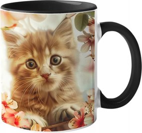 Csodálatos Bögre Macska Virágokkal Páratlan Színek "3D hatás" 330ml.