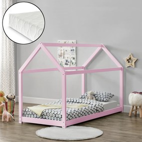 [en.casa] Házikó ágy Netstal 90x200 cm matraccal rózsaszín