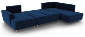 Kék bársony kinyitható tárolóhelyes sarokkanapé (jobb oldali-U alakú) Kyoto – Cosmopolitan Design