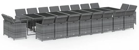 21 részes szürke polyrattan kerti étkezőgarnitúra párnákkal