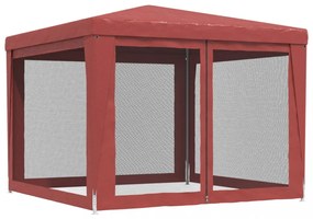 piros HDPE rendezvénysátor 4 hálós oldalfallal 3x3 m