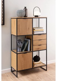 Fekete könyvespolc tölgyfa dekorral 85x141 cm Swindon - Actona