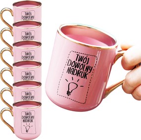 6 Db-os Rózsaszín Bögre Szett 330 Ml-es Nyomott Mintával