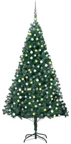 zöld megvilágított műkarácsonyfa gömb szettel 240 cm