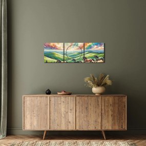 Kép – Vágtázó lovak a tájban (órával) (90x30 cm)