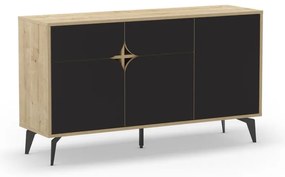 Fekete-natúr színű alacsony komód tölgyfa dekorral 140x79 cm Nola – Marckeric
