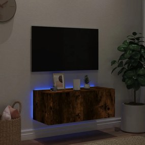 füstös tölgy színű fali TV-szekrény LED-ekkel 80x35x31 cm