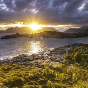 Poszter 20x20cm Naplemente a norvég fjordon, Assaf Frank