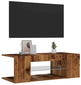 antik fa színű szerelt fa TV-szekrény LED-ekkel 90x39x30 cm