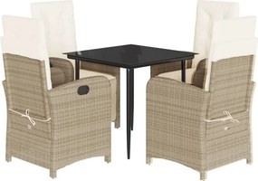 vidaXL 5 részes bézs polyrattan kerti étkezőgarnitúra párnákkal