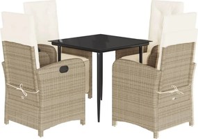 vidaXL 5 részes bézs polyrattan kerti étkezőgarnitúra párnákkal