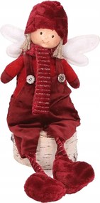 Angyalka Szőrme baba ülő bordó fiú 40cm Karácsonyi Dekoráció