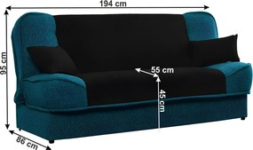 Kanapé ágyfunkcióval, türkiz/fekete, ASIA NEW