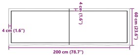 sötétbarna kezelt tömör tölgyfa asztallap 200x60x(2-6) cm