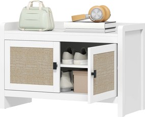 HOMCOM Bohemian Cipőpadló Cipőtároló Pad Raktár Fonott Elülső Ajtókkal Lecsavarozható Polccal 8 Pár Cipőhöz Előszobába Hálószobába 80x35x52 cm Fehér |