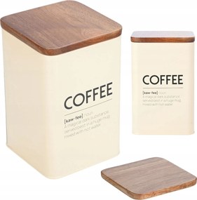 Fém kávétartály őrölt kávébab fa fedéllel