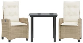 vidaXL 3 részes bézs polyrattan kerti étkezőgarnitúra párnákkal